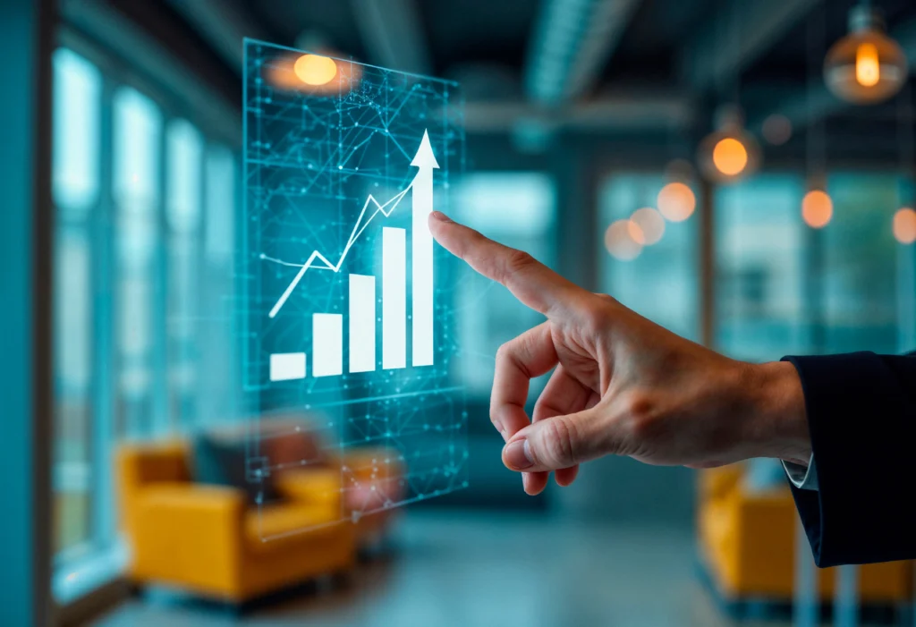 business person pointing growing financial chart 1