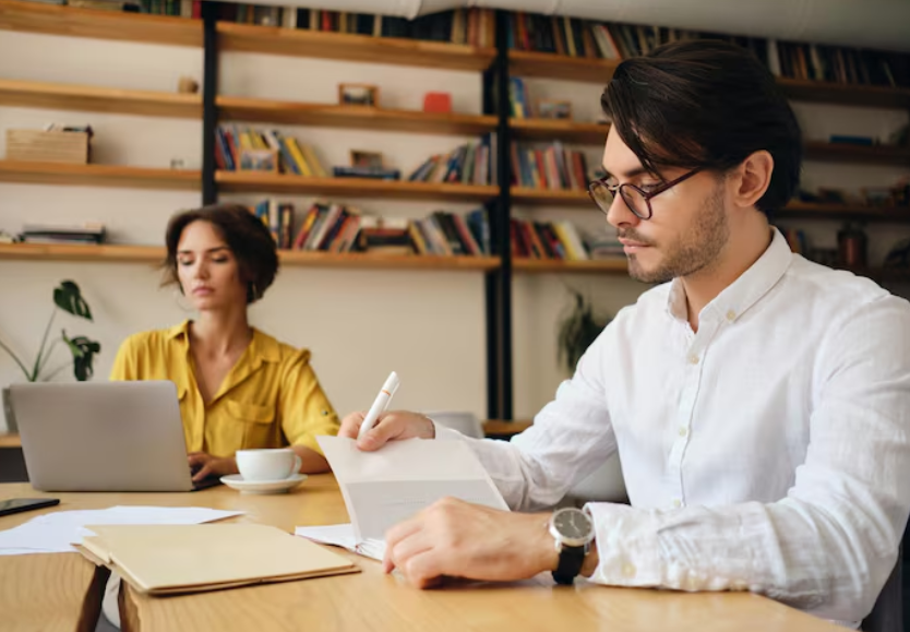 a man study for interview 