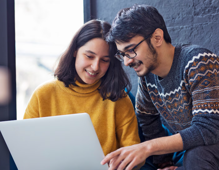 a girl and boy are talking together about how think in english