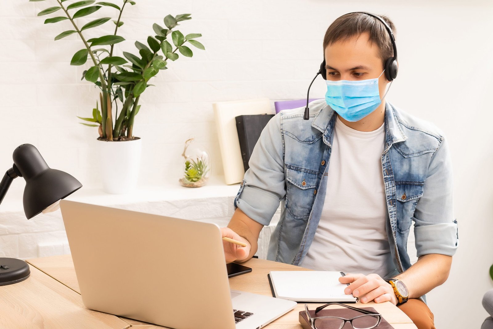 a man attending online classes
