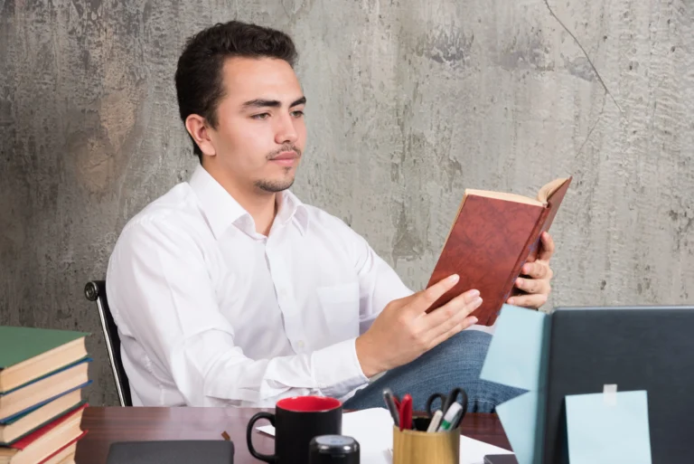young man reading spoken english