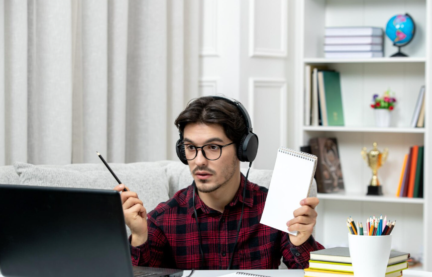 a boy attending online spoken english classes
