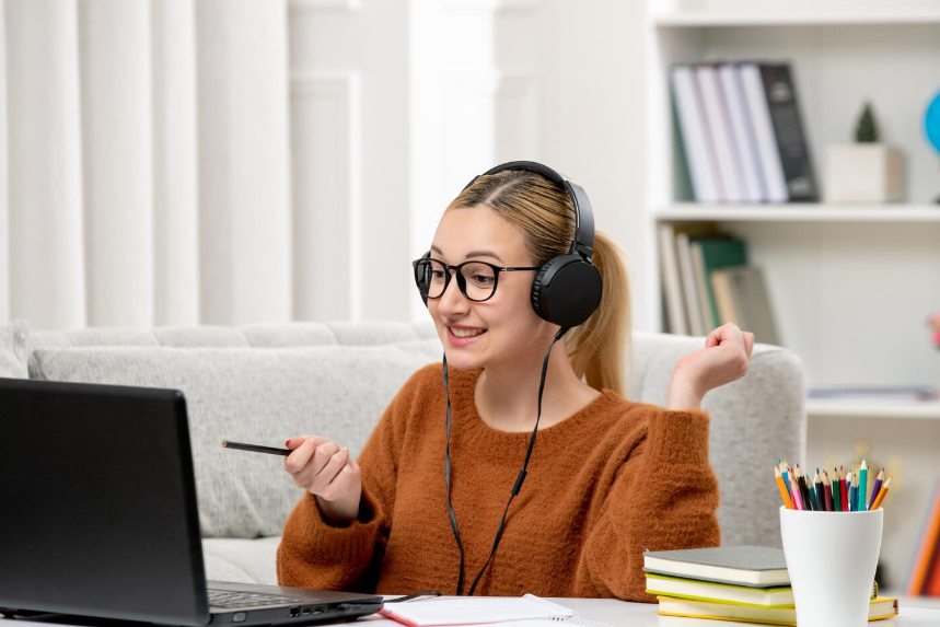 a girl learning paid spoken English 